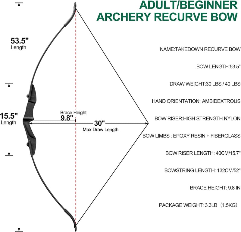 DD&Qarchery Recurve Íj Készlet 30-40 lbs, 8 Nyíllal, Kezdőknek, Bal és Jobbkezes