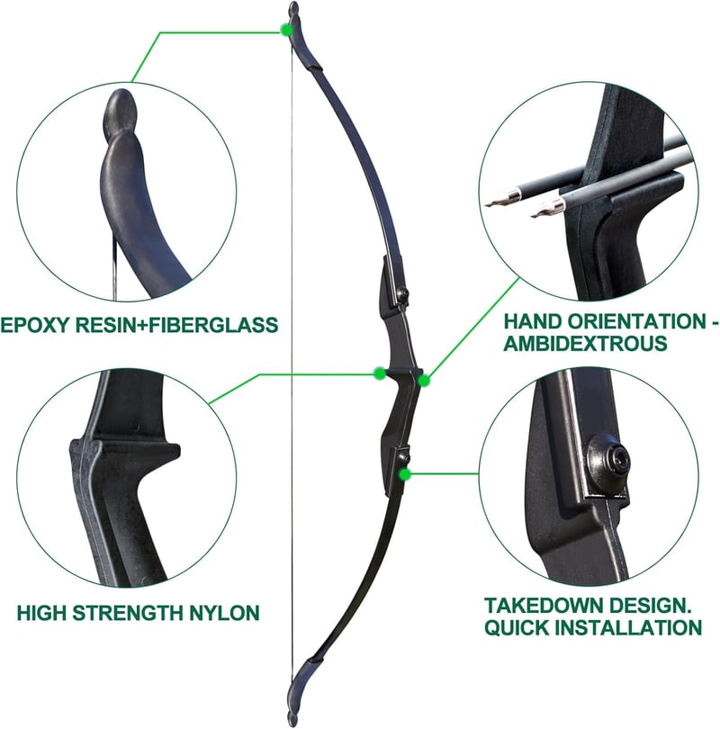DD&Qarchery Recurve Íj Készlet 30-40 lbs, 8 Nyíllal, Kezdőknek, Bal és Jobbkezes