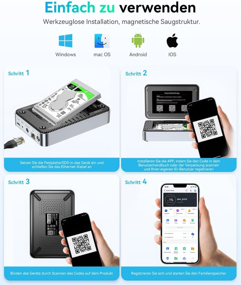 Yottamaster Hálózati NAS Szerver 2.5" SATA HDD/SSD-hez - Privát Felhő Tárhely, Automatikus Mentés, SDVN Titkosítás, Mágneses Fedél