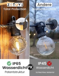 ZOTOYI LED Fényfüzér 9m IP65 Vízálló 11 Törhetetlen Műanyag Izzóval, Beltéri-Kültéri Használatra, Meleg Fehér Fény, Vintage Stílus, Szabályo 2