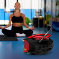 KLIM Boombox Hordozható CD Lejátszó - FM Rádió, Bluetooth, MP3, USB, AUX - Újratölthető Akkumulátor, RGB Világítás, Kompakt Kivitel (Piros) 3