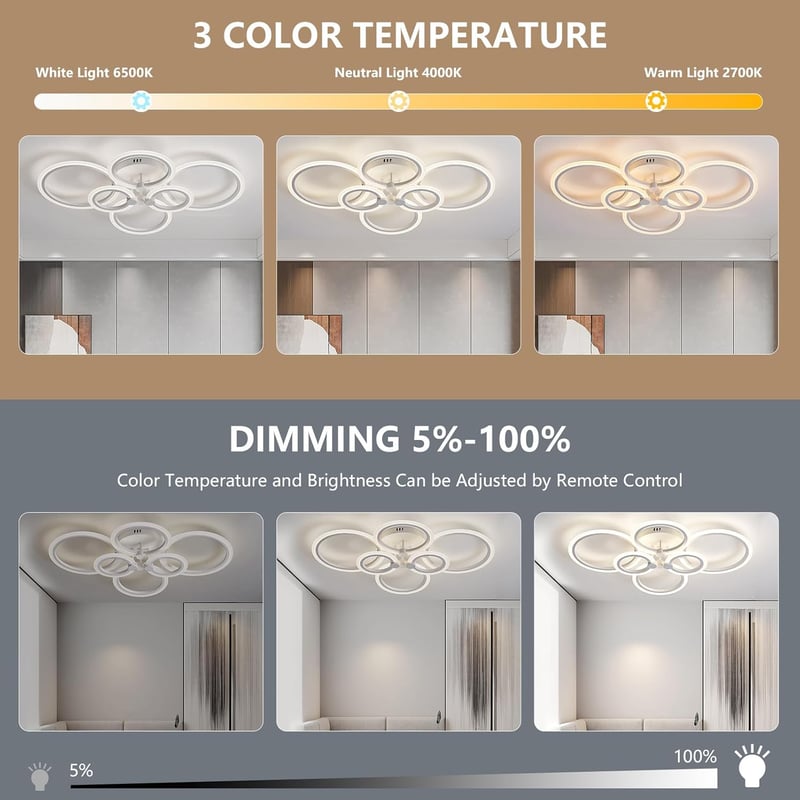 Mennyezeti LED Lámpa 54W Távirányítóval - Kerek, Dimmelhető, 2700K-6500K, 4860 Lumen, Applikációval Vezérelhető