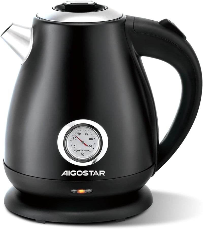 Aigostar Adrian retro vízforraló analóg hőmérővel, 2200W, 1,7L, fekete