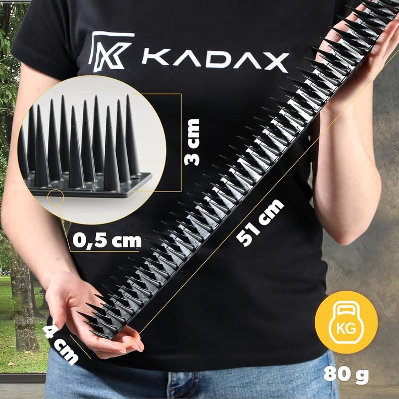 KADAX 3 soros műanyag madárriasztó tüskék, 51 cm, fekete - macska, nyest, galamb elleni védelem