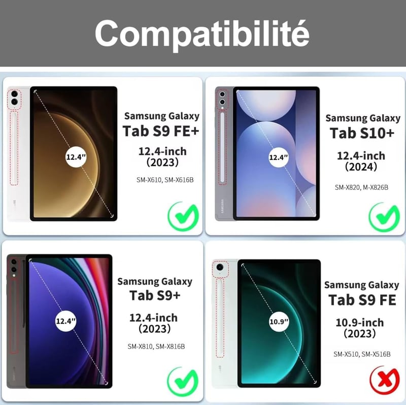 SENGBIRCH Samsung Galaxy Tab S9 Plus 12.4" Tok Levehető Bluetooth Billentyűzettel - Fekete, Újratölthető, 2023-as Modellhez Kompatibili