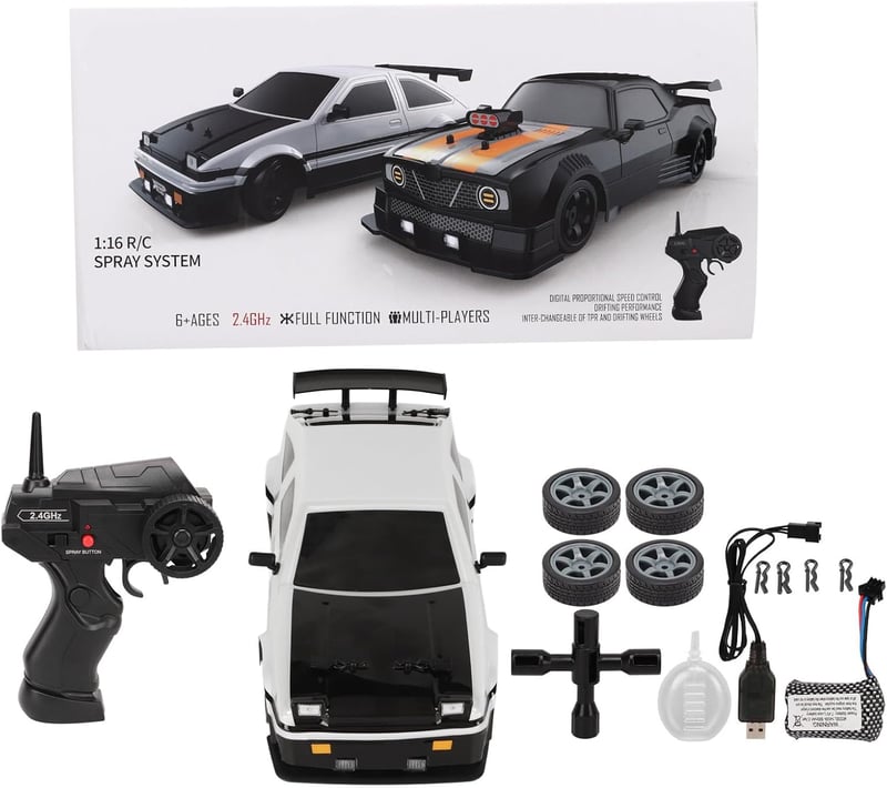 BuyWeek Drift RC Autó 1/16 Méretarány - 2.4 GHz Távirányítós Versenyautó 4 Kerék Meghajtással, LED Világítással, 2 Gumigarnitúrával Fiúknak 