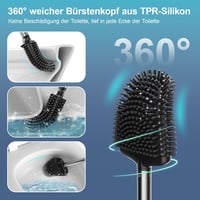 Waretary Szilikon WC-kefe Rozsdamentes Acél Tartóval - Rugalmas Fejjel, Fali és Álló Kivitel, Gyorsan Száradó, 360° Mély Tisztítás Fürdőszob 2