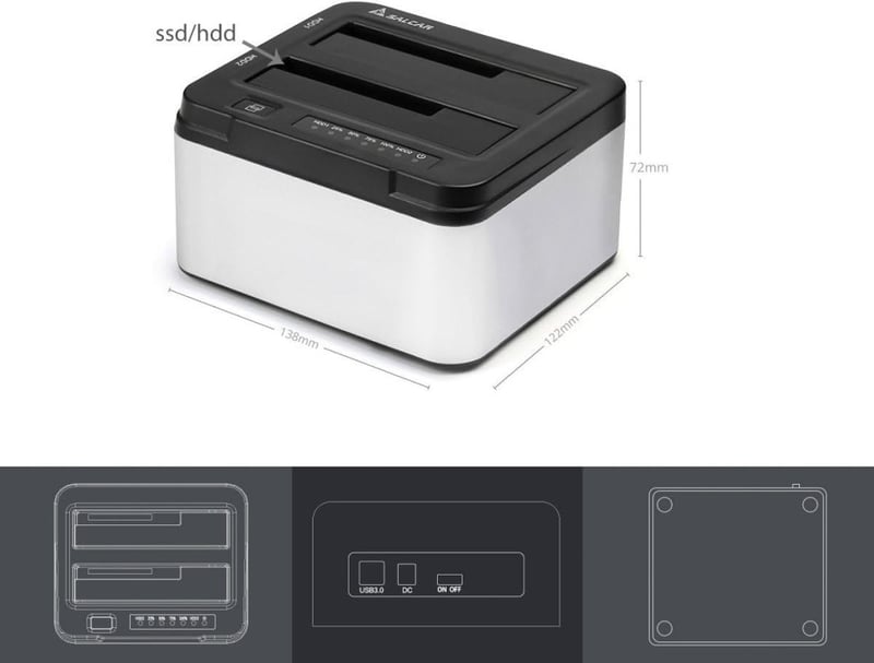 Salcar USB 3.0 HDD/SSD dokkoló állomás, 2 férőhelyes, klónozó funkcióval, 2x8TB