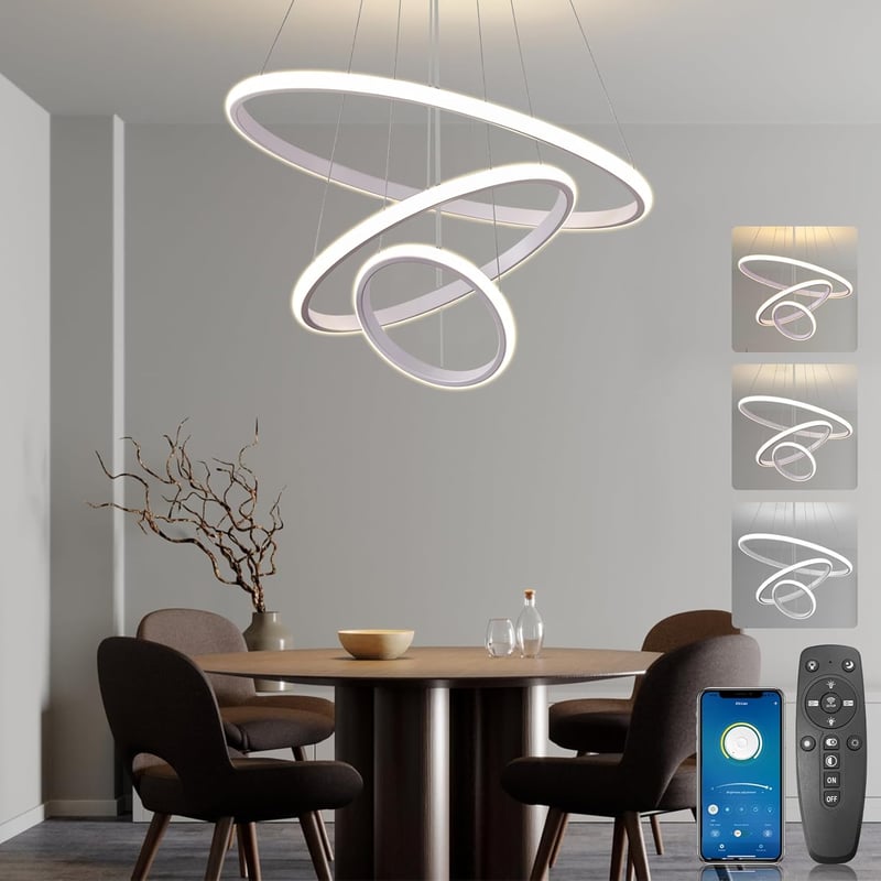 BRIMETI Függőlámpa 50 cm Állítható Magasságú 3 Izzós 45W LED Mennyezeti Lámpa Távirányítóval Szabályozható Fényerő Étkezőbe Nappaliba Konyhá
