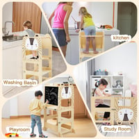 labebe Montessori Tanulótorony Gyerekeknek - Összecsukható Fa Konyhai Segítő Állvány 1 Éves Kortól, Táblával, 3 az 1-ben Funkció, 50 kg Tehe 7
