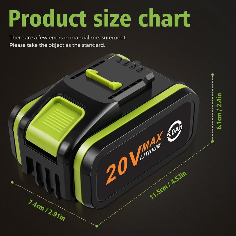 LabTEC 20V 5000mAh Akkumulátor Csomag (2db) - Worx WA3553 WA3760 WA3765 Kompatibilis Lítium-ion Pótakkumulátor Elektromos Szerszámokhoz