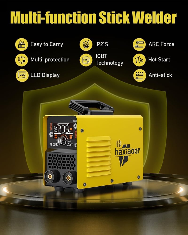 haxiaoer ARC205 Inverteres Hegesztőgép - IGBT DC MMA/E-Hand/Lift-TIG Funkcióval, 205A, LED Kijelzővel, Anti-Stick, Hot Start, ARC Force, 10 
