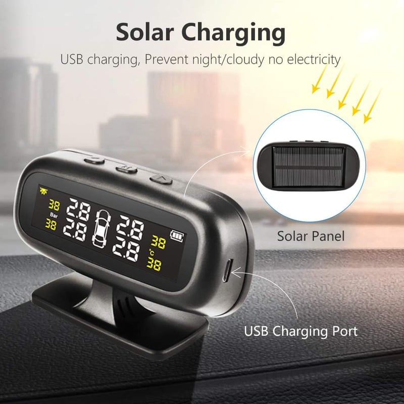 Jansite TPMS autó gumiabroncs nyomásmérő szolár panel USB 4 szenzor
