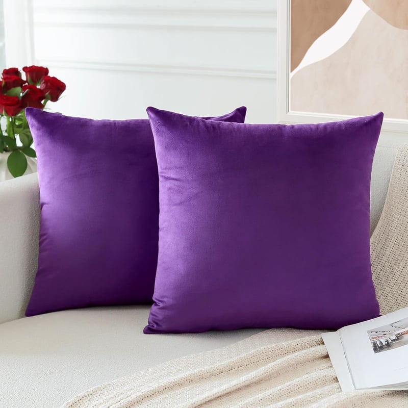 JOTOM Lila Bársony Díszpárnahuzat 40x40 cm - Elegáns Bútordekoráció Nappaliba, Hálószobába, Modern Stílusú Párnahuzat Szett, 2 db