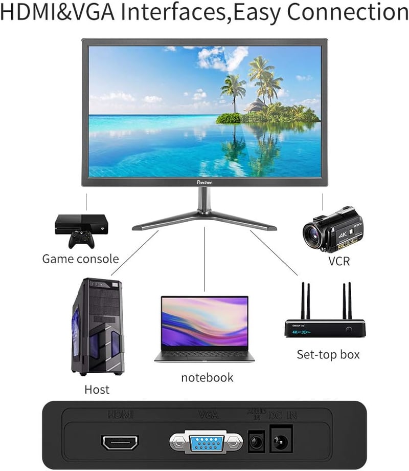 Prechen 19" IPS Monitor 1440x900 Felbontással, 60Hz, 5ms, Beépített Hangszóróval, HDMI/VGA Csatlakozással, PS3/PS4/Xbox Kompatibilis, Dönthe