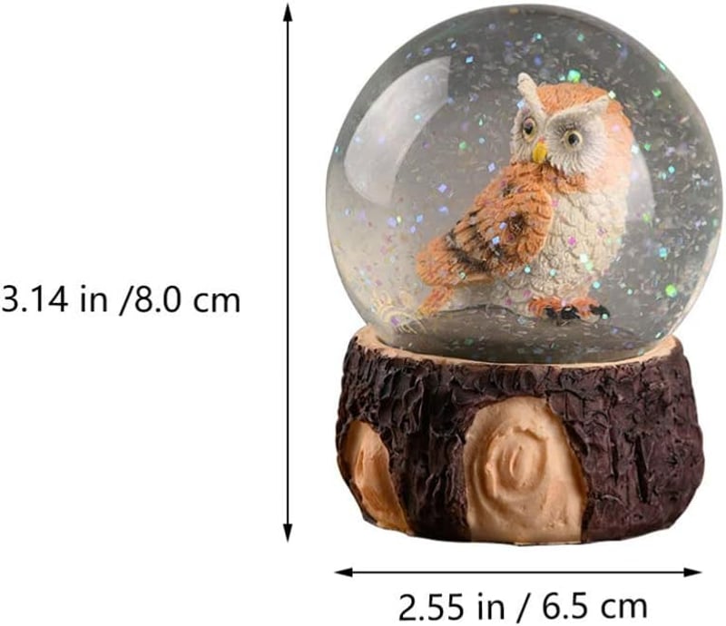 TOYANDONA Bagoly Hógömb - Karácsonyi Asztali Dísz Gyerekeknek, Műgyanta és Üveg Alapanyag, Rusztikus Stílus, 8x6,5 cm