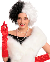 Crudelia de Vil jelmez szett: fehér-fekete paróka, kesztyű, nyaklánc - Halloween, farsang 4
