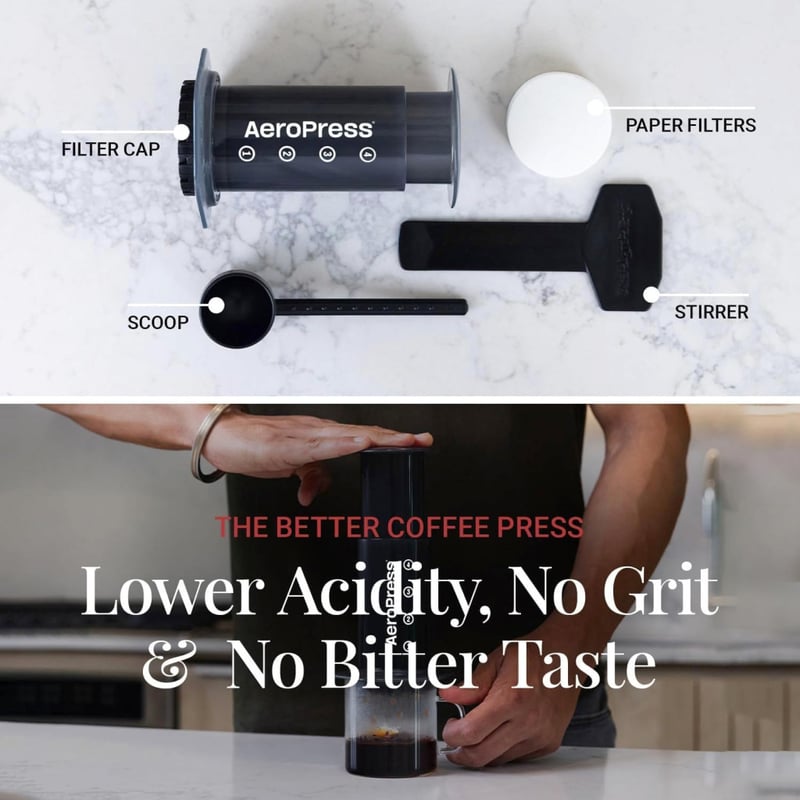 AeroPress A80 Kávéfőző - Fekete Műanyag Kézi Presszógép, 0,5 Literes Kapacitás, Vízszűrővel, Kompakt Kivitel, 249g