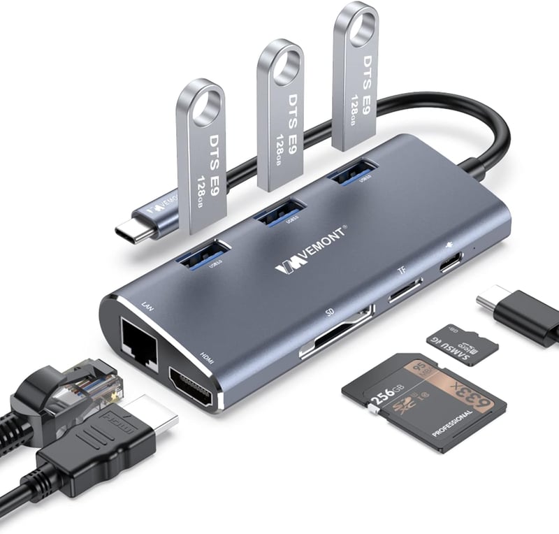 VEMONT 8 az 1-ben USB-C Hub 4K HDMI-vel és Gigabit Ethernet-tel MacBookhoz