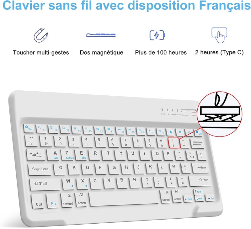 FARYODI iPad Air 13" (M2) 2024 Védőtok Levehető Bluetooth Billentyűzettel, Francia AZERTY Kiosztás, Beépített Apple Pencil Tartóval, Világos