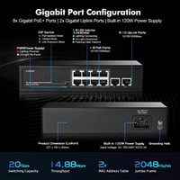 10 Portos Gigabit PoE Switch - 8 PoE+ Port, 120W, Ventilátor Nélküli 3