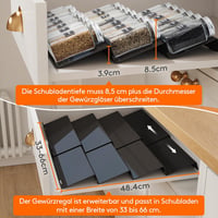 Lifewit 4 Szintes Fűszertartó Fiók 56 Fűszeres Üveghez - Állítható Szélesség 33-66 cm - Kombinálható Fiókbetét Konyhába, Fekete 3
