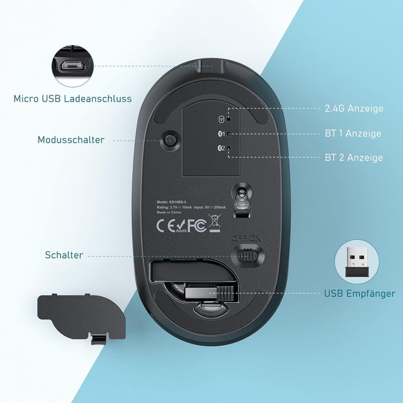 seenda Bluetooth Billentyűzet és Egér Szett - Vezeték Nélküli, Kettős Bluetooth & 2.4G USB, Német Kiosztású, Újratölthető, Mac/Windows/Andro