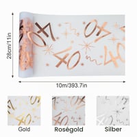 DDCKJ Calea de masă pentru a 40-a aniversare, 28 cm x 10 m, decupabilă, decorațiune de masă aur roz pentru bărbați și femei, pentru petreceri de naștere și aniversări 2