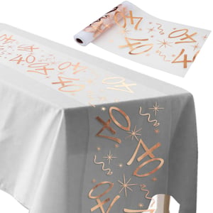 DDCKJ Calea de masă pentru a 40-a aniversare, 28 cm x 10 m, decupabilă, decorațiune de masă aur roz pentru bărbați și femei, pentru petreceri de naștere și aniversări