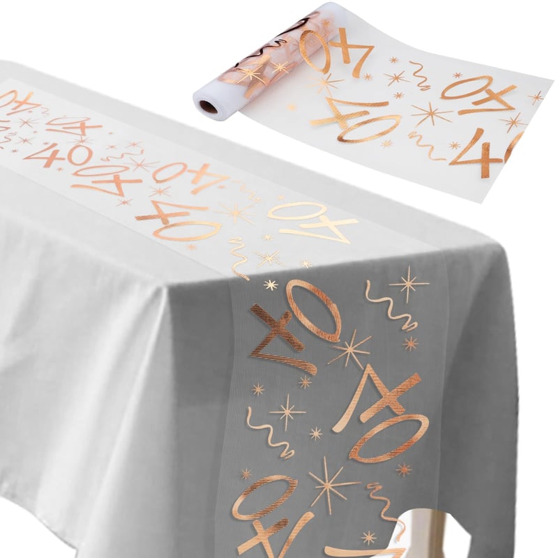 DDCKJ Calea de masă pentru a 40-a aniversare, 28 cm x 10 m, decupabilă, decorațiune de masă aur roz pentru bărbați și femei, pentru petreceri de naștere și aniversări
