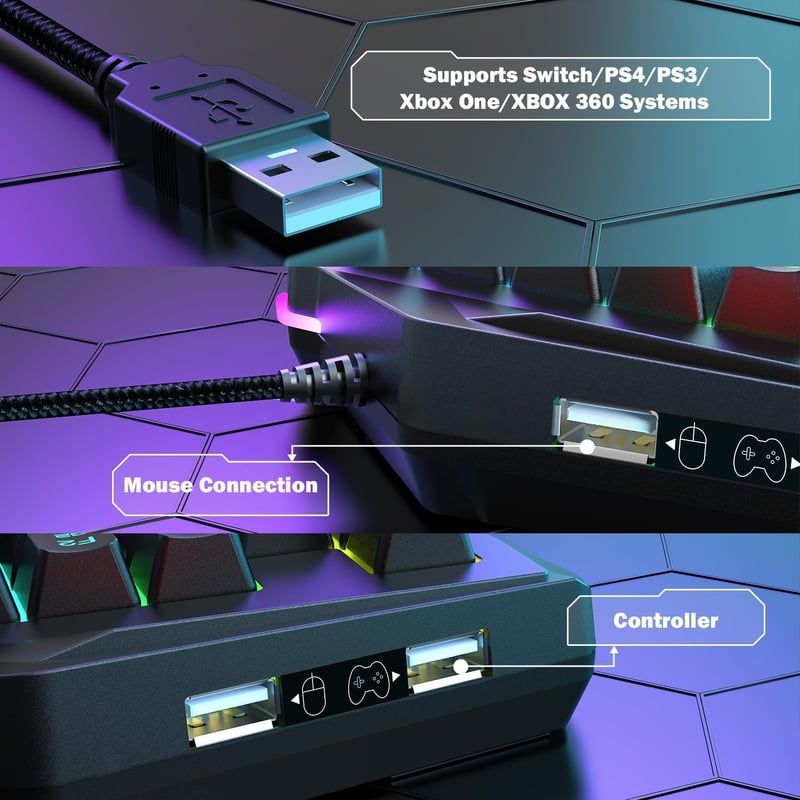 ATTACK SHARK PS4 Billentyűzet és Egér Szett - Kompatibilis PS3, PS4, Xbox One, Xbox 360, Nintendo Switch Konzolokkal - 3200 DPI RGB 