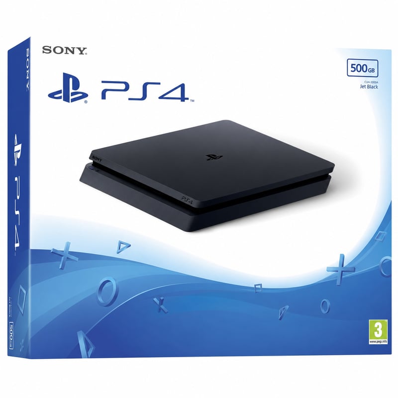 Sony PlayStation 4 Slim igraća konzola 500 GB, Jet Black boja, F-Chassis, bez kontrolera, obnovljeno stanje (stanje: vidi 2. sliku)