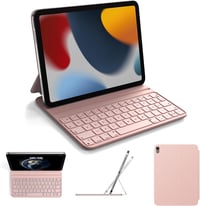 HOU Slim Bluetooth Billentyűzetes Tok iPad 10. és 11. Generációhoz - Műbőr Védőtok QWERTZ Kiosztással, Ergonomikus Állítható Tartóval, Rózsa 9
