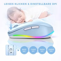 Seenda Vezeték Nélküli LED Egér, Újratölthető Jiggler Funkcióval, Csendes 2.4G USB Egér Laptophoz, 2000 DPI, Világoskék 4
