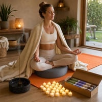 Meditacijski set za opuštanje: 1x zafu jastuk + 1x prostirka + 1x držač + 120x štapići + 24x LED svijeće 1