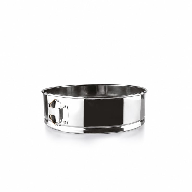 Formă de tort rotundă cu arc IBILI 28 cm, din oțel inoxidabil, cu clemă — defectă, funcționează parțial: clemă deteriorată și incompletă (stare: vezi a 2-a fotografie)