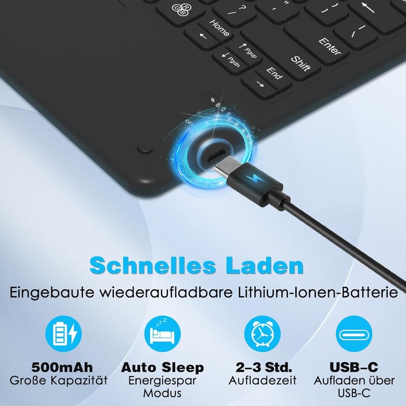 Bluetooth QWERTZ billentyűzet érintőpaddal, 7 színű háttérvilágítással - iOS/Android/Windows kompatibilis