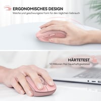 TECKNET Bluetooth Vezeték Nélküli Egér Három Móddal (BT 5.0/3.0 + 2.4GHz), USB Vevővel, Ergonomikus Hordozható Rózsaszín Egér Laptophoz, PC- 4