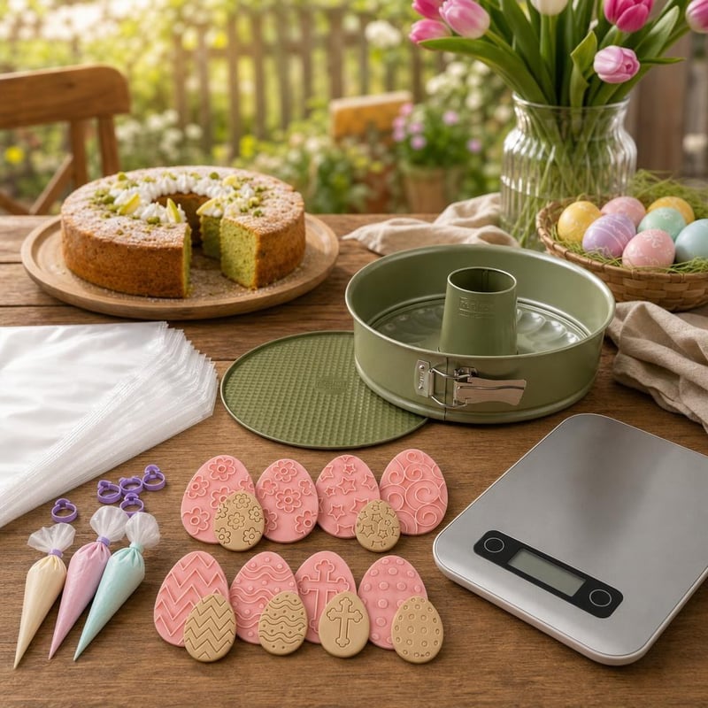 Veľkonočný set na pečenie: 10x vykrajovačka + 26cm forma + 100x cukrárske vrecko + 5kg digitálna váha