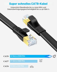 DDMALL Cat 8 hálózati kábel 2 csomag 0,5 m lapos patch kábel SSTP 40 Gbps 2000 MHz aranyozott RJ45 LAN internethez router PC gaminghez 2