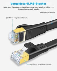 DDMALL Cat 8 hálózati kábel 2 csomag 0,5 m lapos patch kábel SSTP 40 Gbps 2000 MHz aranyozott RJ45 LAN internethez router PC gaminghez 3