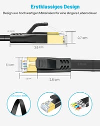 DDMALL Cat 8 hálózati kábel 2 csomag 0,5 m lapos patch kábel SSTP 40 Gbps 2000 MHz aranyozott RJ45 LAN internethez router PC gaminghez 6