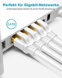 DDMALL Cat8 hálózati ethernet kábel RJ45 csatlakozóval, fehér sodrott vezeték, internet routerhez és switchhez 2