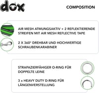 DDOXX Fényvisszaverő Kutyapóráz, Légáteresztő Hálós, 2m, 3-féle Állítható, Harapásálló, Zöld, M Méret, Minden Kutyamérethez 3
