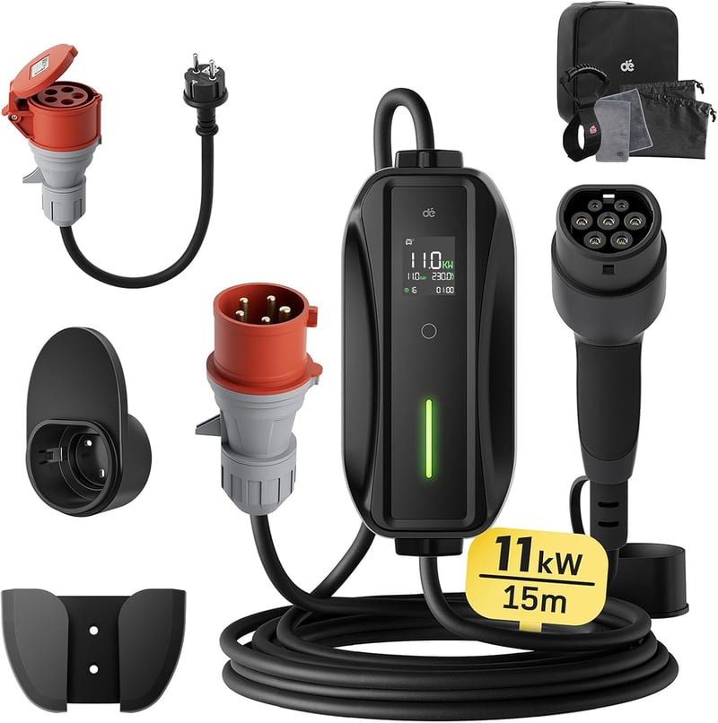 dé 11 kW Wallbox Töltőállomás 3-Fázis 16A CEE Type 2 Kábellel Elektromos Autóhoz - 5.5m Standard, CEE 11kW