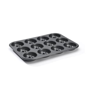 de Buyer neprianjajući čelični mini kalup za savarin, 12 komada - Promjer 7 cm - 34,3 x 26,2 x 2,2 cm - Crni
