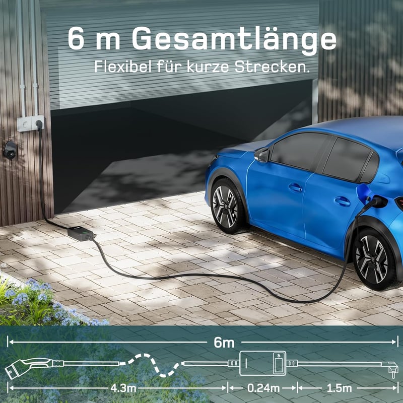 dé Elektromos Autó Töltőkábel Type 2 Schuko - 3.68 kW 6m Digitális Kijelzővel Tesla Model 3/Y ID.3 ID.4 MG4 Kompatibilis