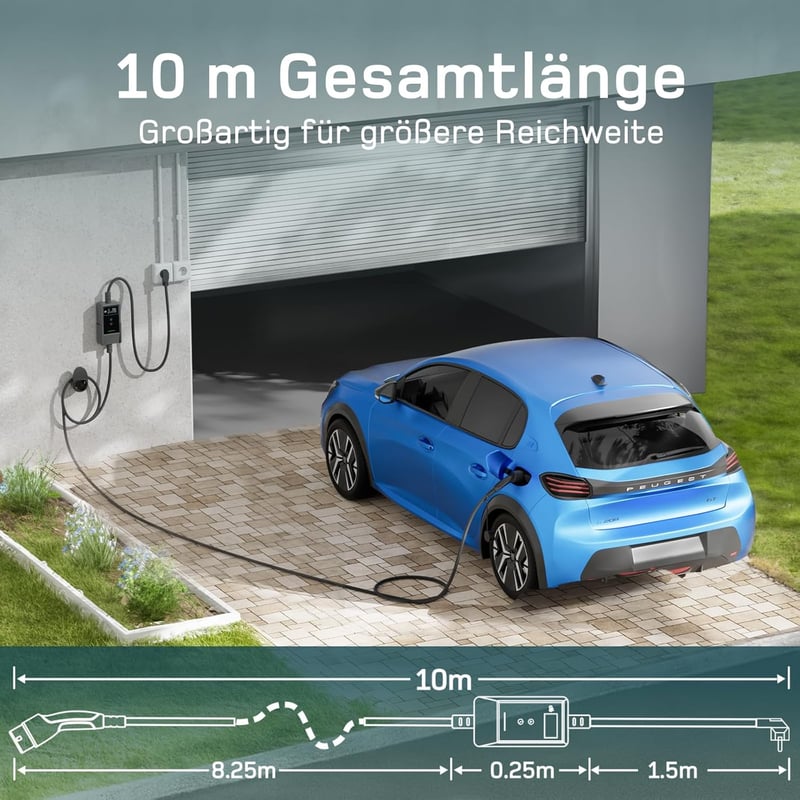 dé Elektromos Autó Töltőkábel Type 2 Schuko 3.7 kW 10m LCD Kijelzővel - Univerzális EV Töltő Tesla, VW, MG4, Zoe és Más Elektromos Járművekh