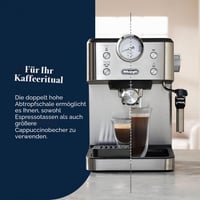 Pákový espresso kávovar De'Longhi Classic EM450.M, s profesionálnou dýzou na napeňovanie mlieka, celokovové telo, 15 barov, 1,7 l nádržka na vodu, nehrdzavejúca oceľ 6