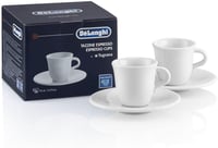 De'Longhi DLSC308 Porcelain Espresso Cups Set - 2 Handmade Ceramic Cups with Saucers, Microwave & Dishwasher Safe, 70 ml, White 1